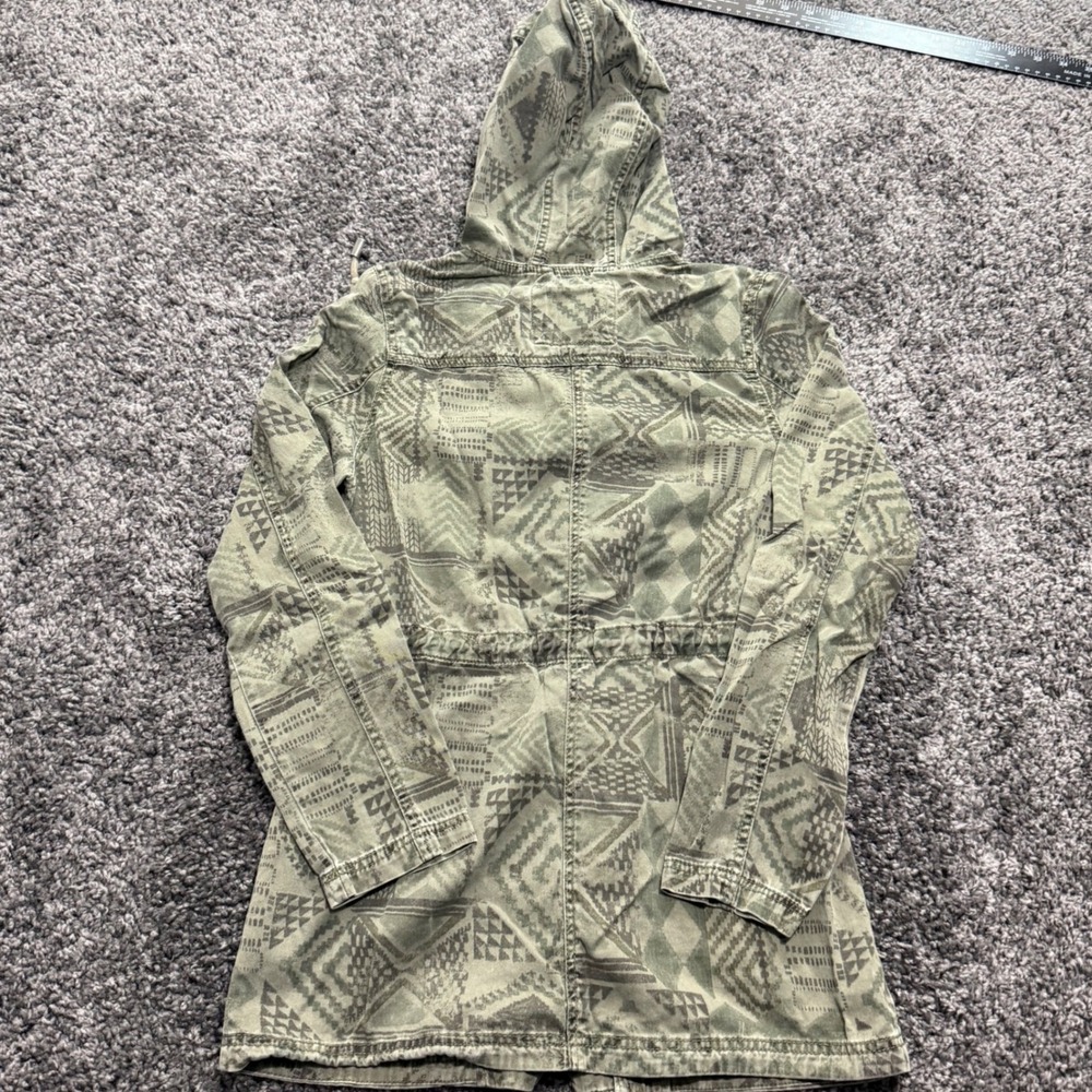 Boho Mossimo Utility Jacket Womens Green Excellent Tribal Print Hooded Small - Picture 4 of 5